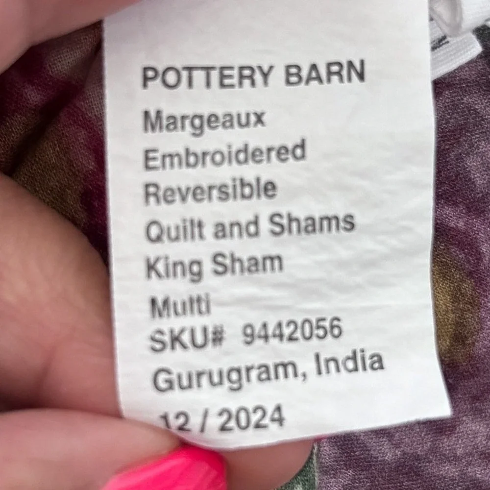Pottery Barn Margeaux Embroidered Reversible 1 King Sham 36x20 Multi Floral